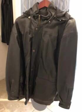 R&R Casuals Men's Vintage 100% Genuine Leather Hooded Parka Jacket Black Size L